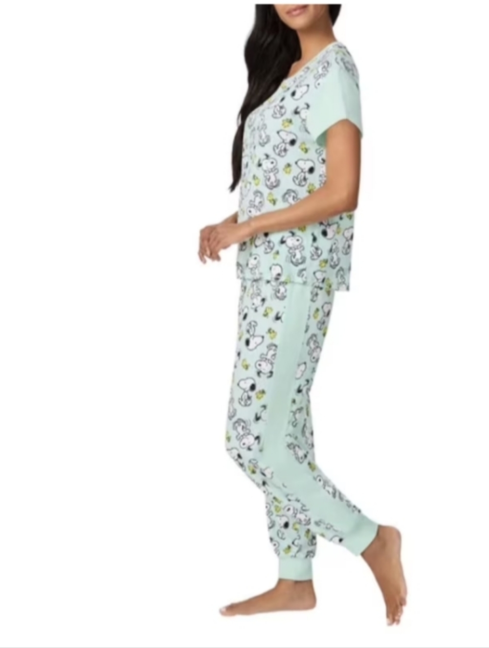New Licensed Peanuts Pajamas Sleep Set Size XL Snoopy Woodstock Joggers Green - Picture 3 of 5